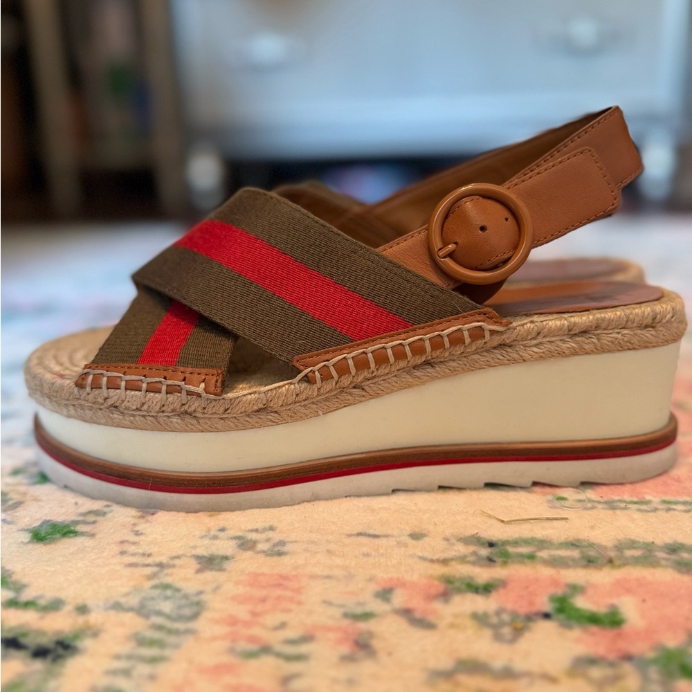 ANTHROPOLOGIE Marc Fisher Red and Brown Espadrille Shoes